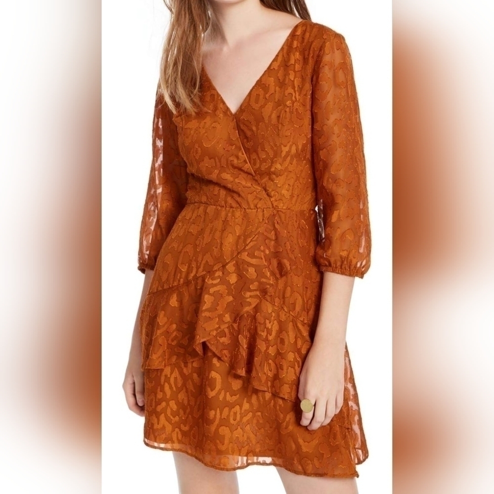 BCX Juniors' Embossed Cheetah Dress Orange